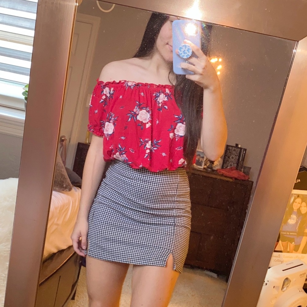 Red Floral Off Shoulder Top